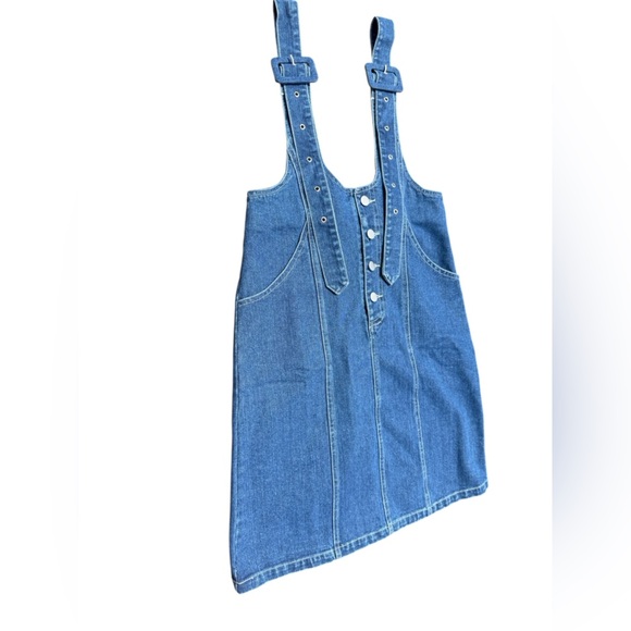 Othr Dresses & Skirts - Cloud Ten Blue denim dress romper sz small with buckle and button 90s Y2K denim